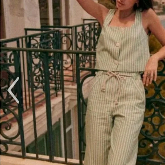 Striped Green sezane Jaques pants trousers xs 34 - Picture 1 of 6